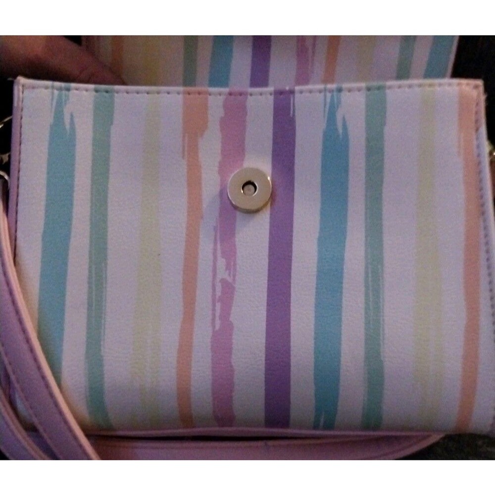 Betsey Johnson Be Mine Pastel Striped Crossbody Bag Satchel Flap Purse Small - Picture 5 of 10